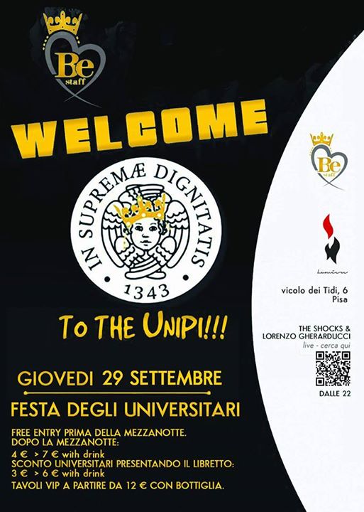 ☆★☆ BE STAFF WELCOM TO THE UNIPI☆★☆ Giovedi 29 SETTEMBRE