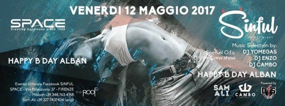 Sinful – Venerdi 12 Maggio 2017 at Space Club Firenze