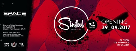Venerdi’ 29 Settembre ★★ Opening Sinful ★★ Space Club